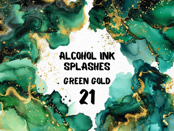 Abstract Green Gold Color Ink Splash: Vibrant Design Assets