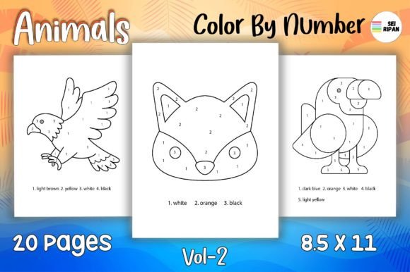 Animals Color by Number Page for Kids 02: Creative Design Assets