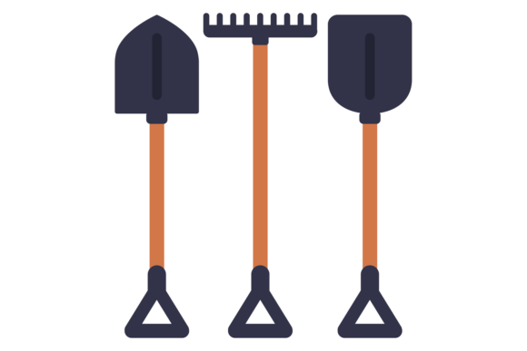 Gardening Tools Color Icon: Rake and Dig for Modern Design