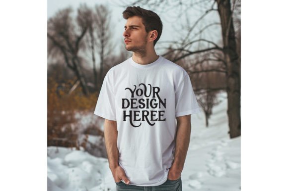 Winter, Man Empty T-shirt Color White M: Your Blank Canvas